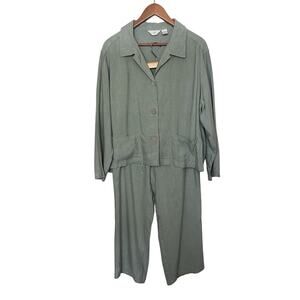 Vintage J JILL 2pc Linen Blend Jacket & Drawstring Pants Sz 12 Large Green